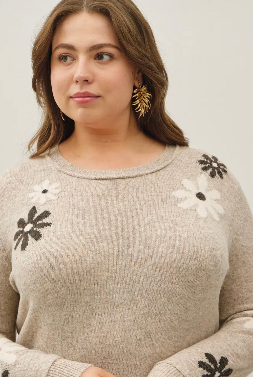 Curvy Wool Blend Floral Sweater