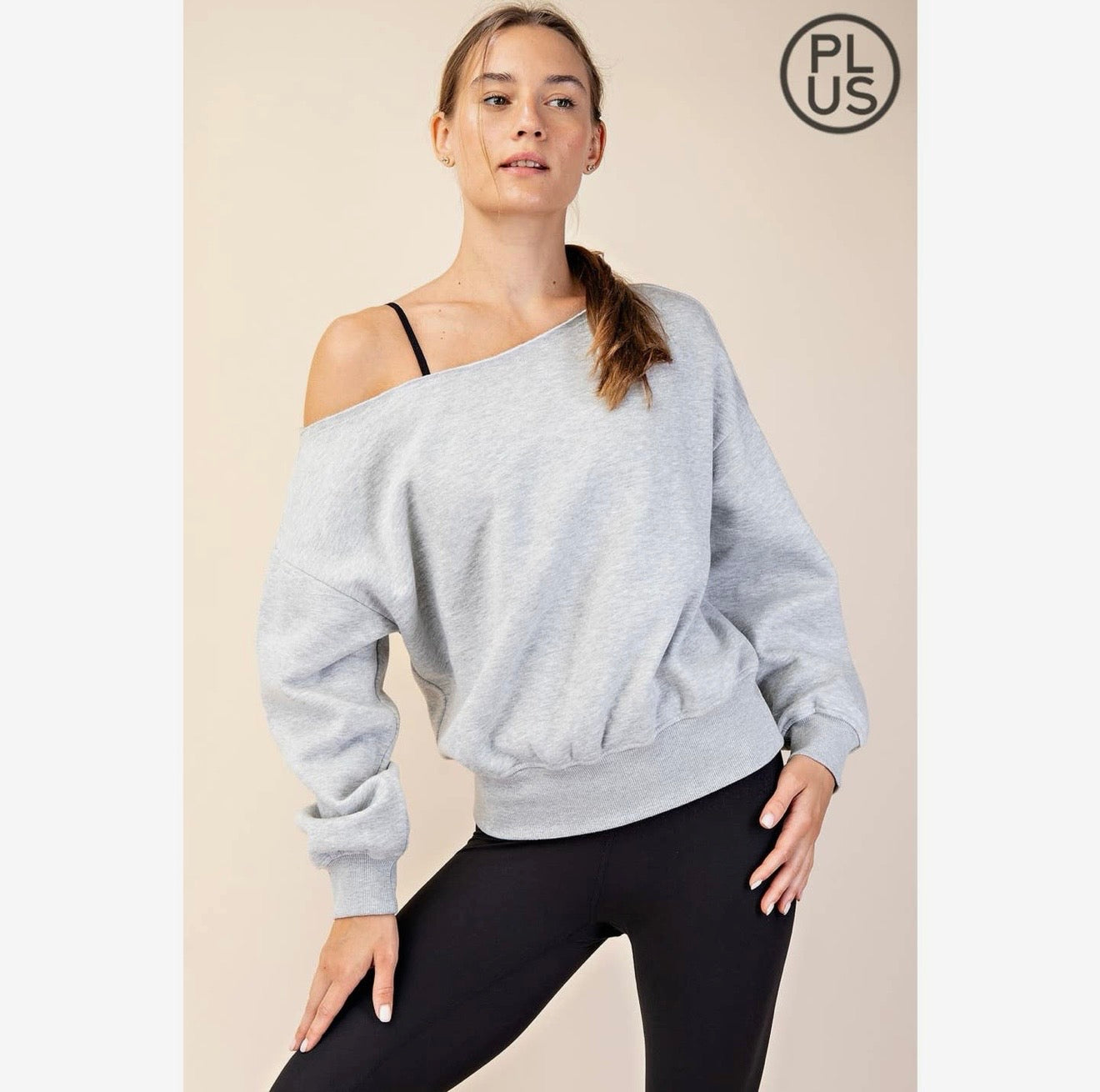 Curvy French Terry Fleece Off Shoulder Top