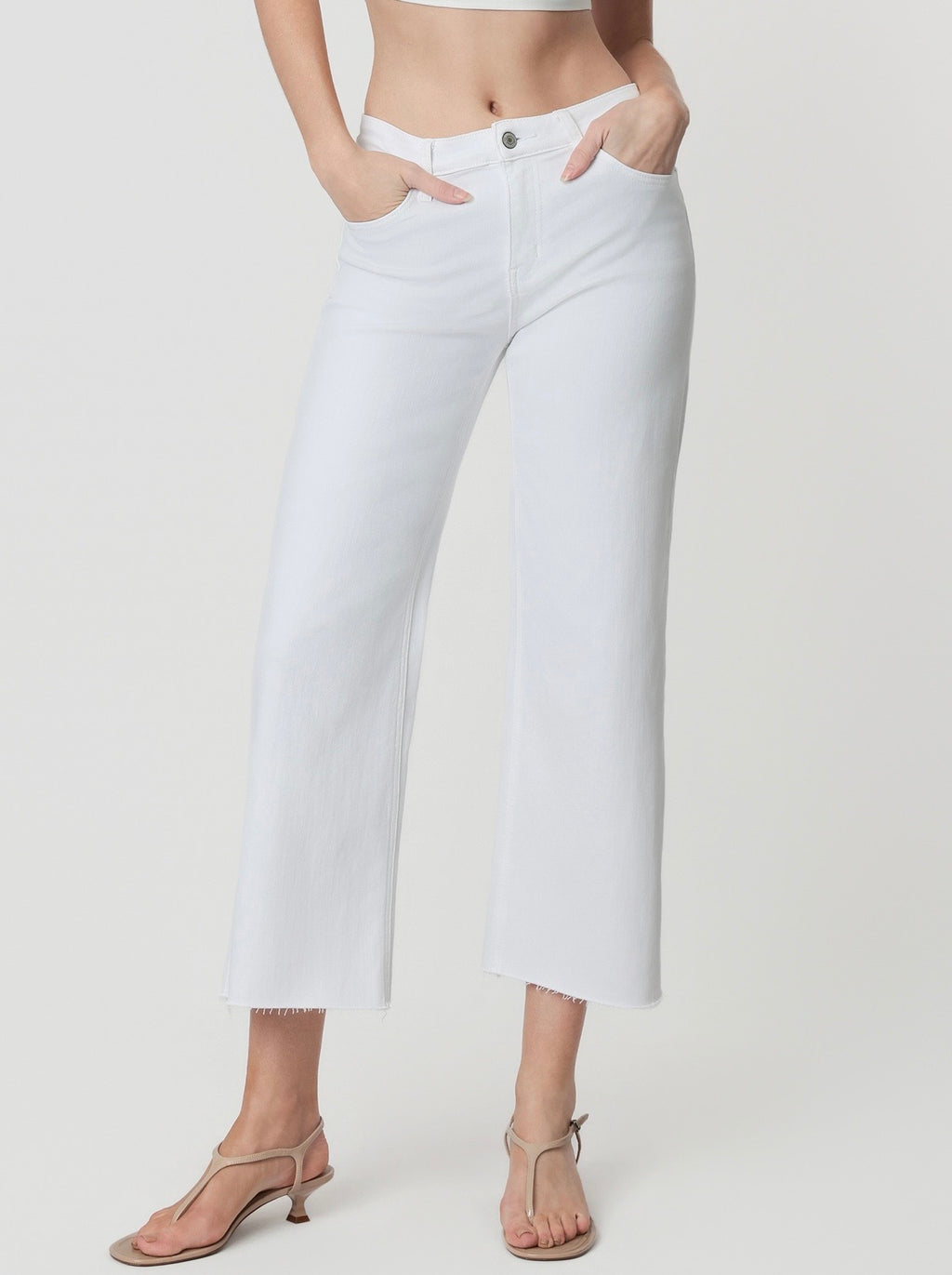 Vervet High Rise White Crop Wide Leg Jeans