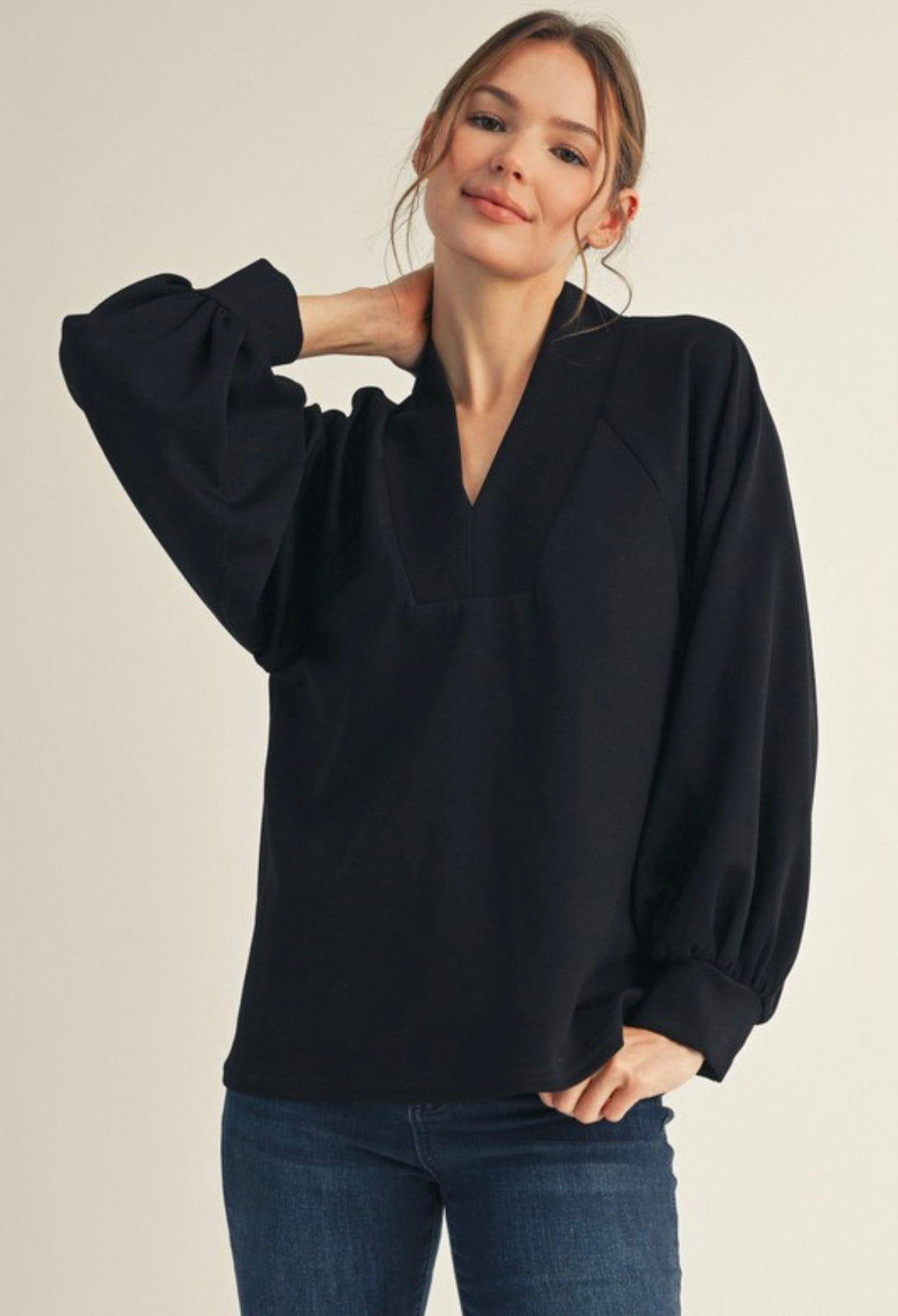 Long Sleeve Scuba V-neck Top