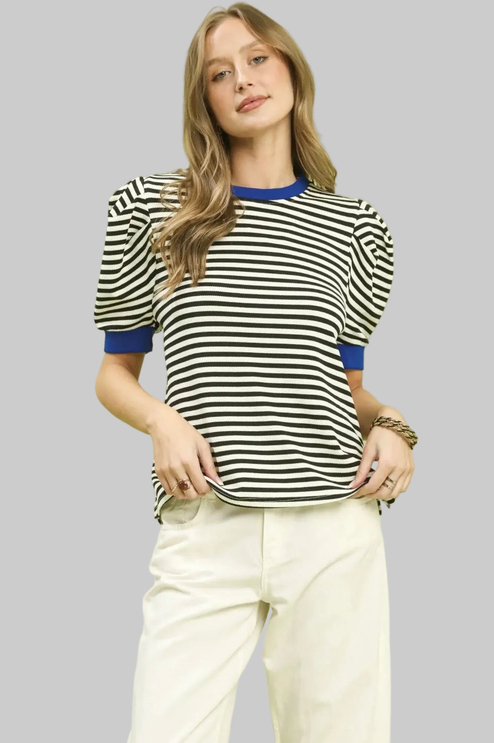 Striped Puff Sleeve Knit Top