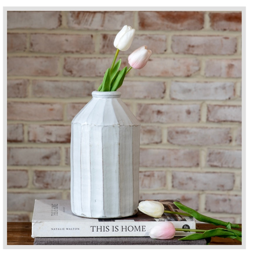 8.5" WHITE STRIPE VASE