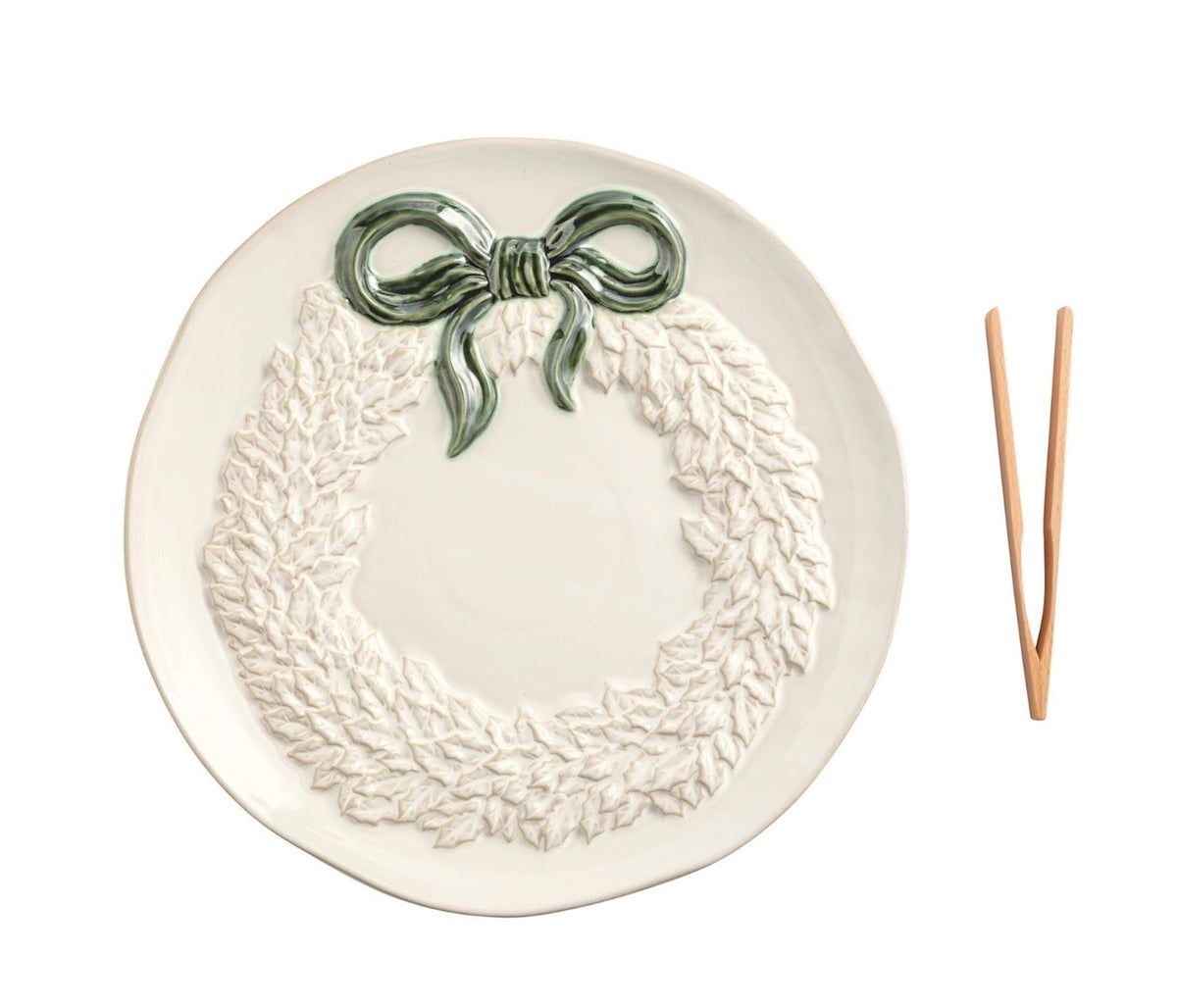 White Christmas Wreath Round Platter