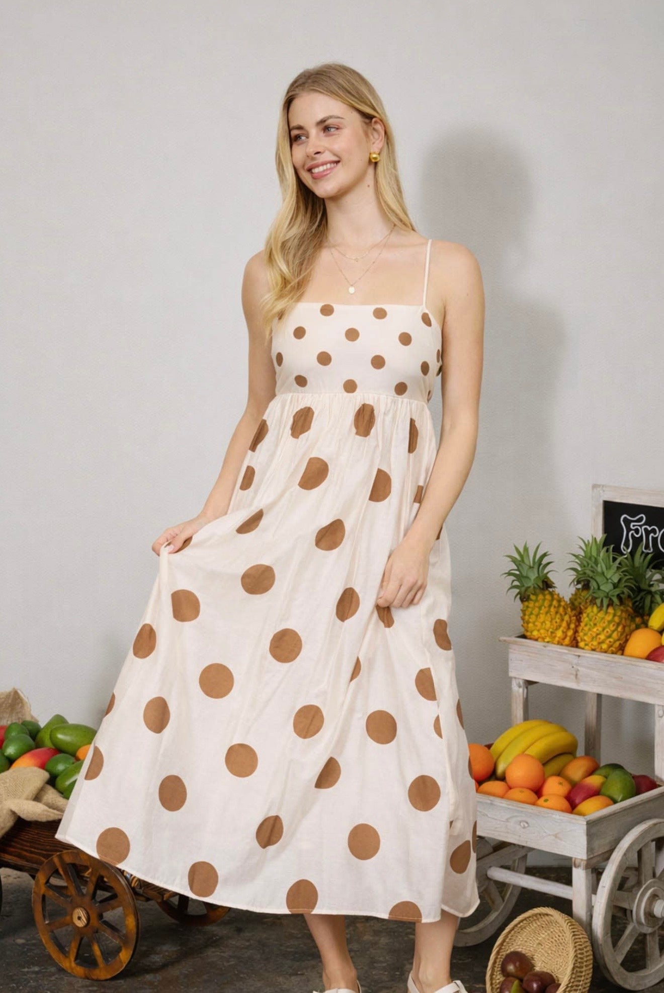 Polka Dot Empire Waist Midi Dress