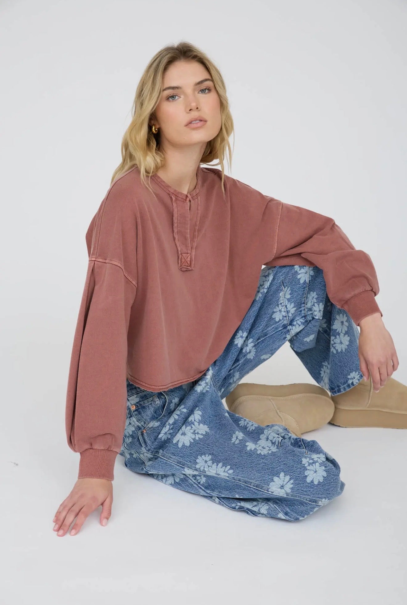 Notch Collar Long Sleeve Knit Top