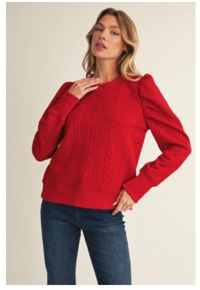 Puff Shoulder Textured Sweatshirt