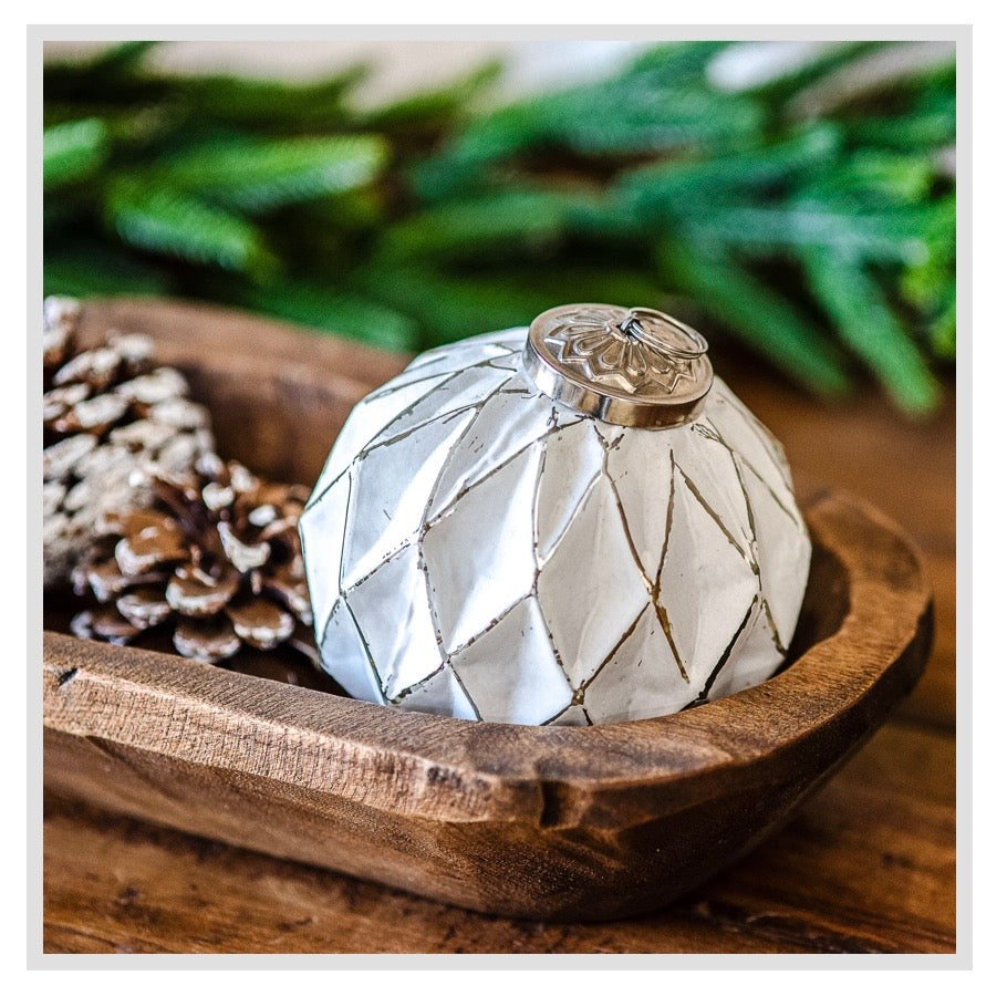 4" White Glass Ball Ornament
