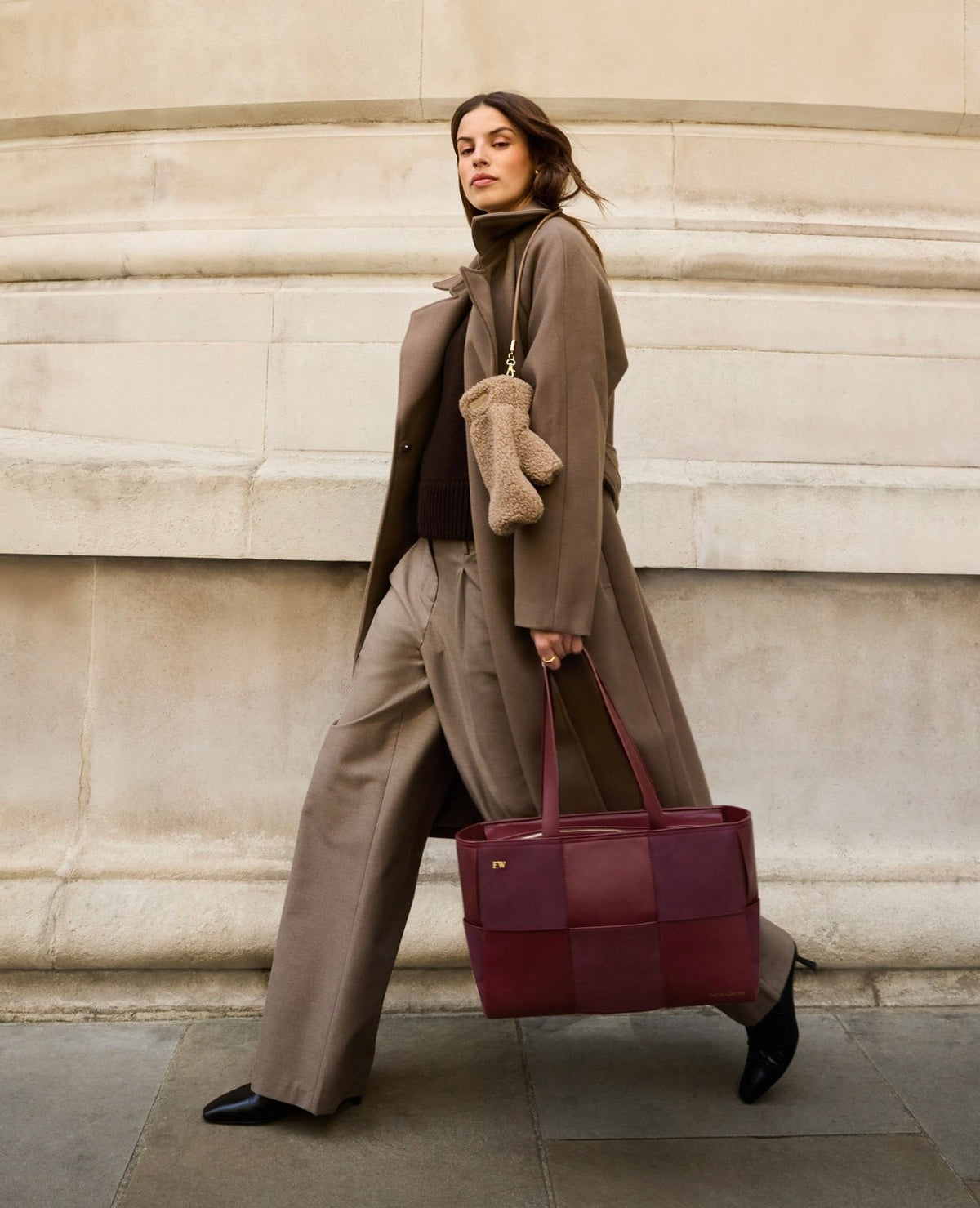 Taya Hand Woven Suedette Tote Bag in Cherry