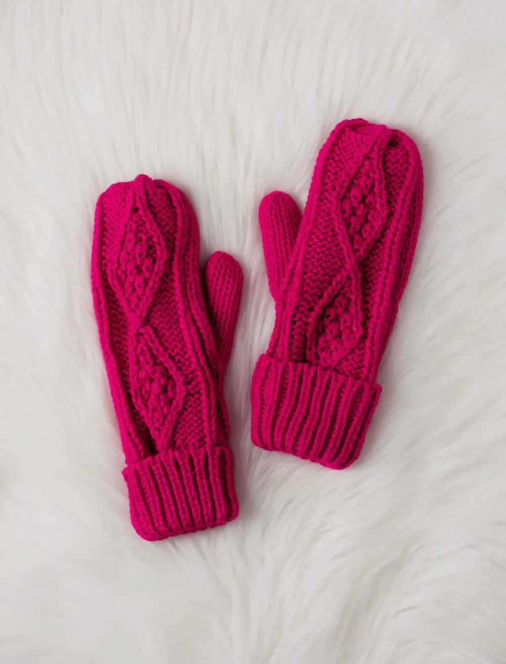 Bright Pink Cable Knit Mittens