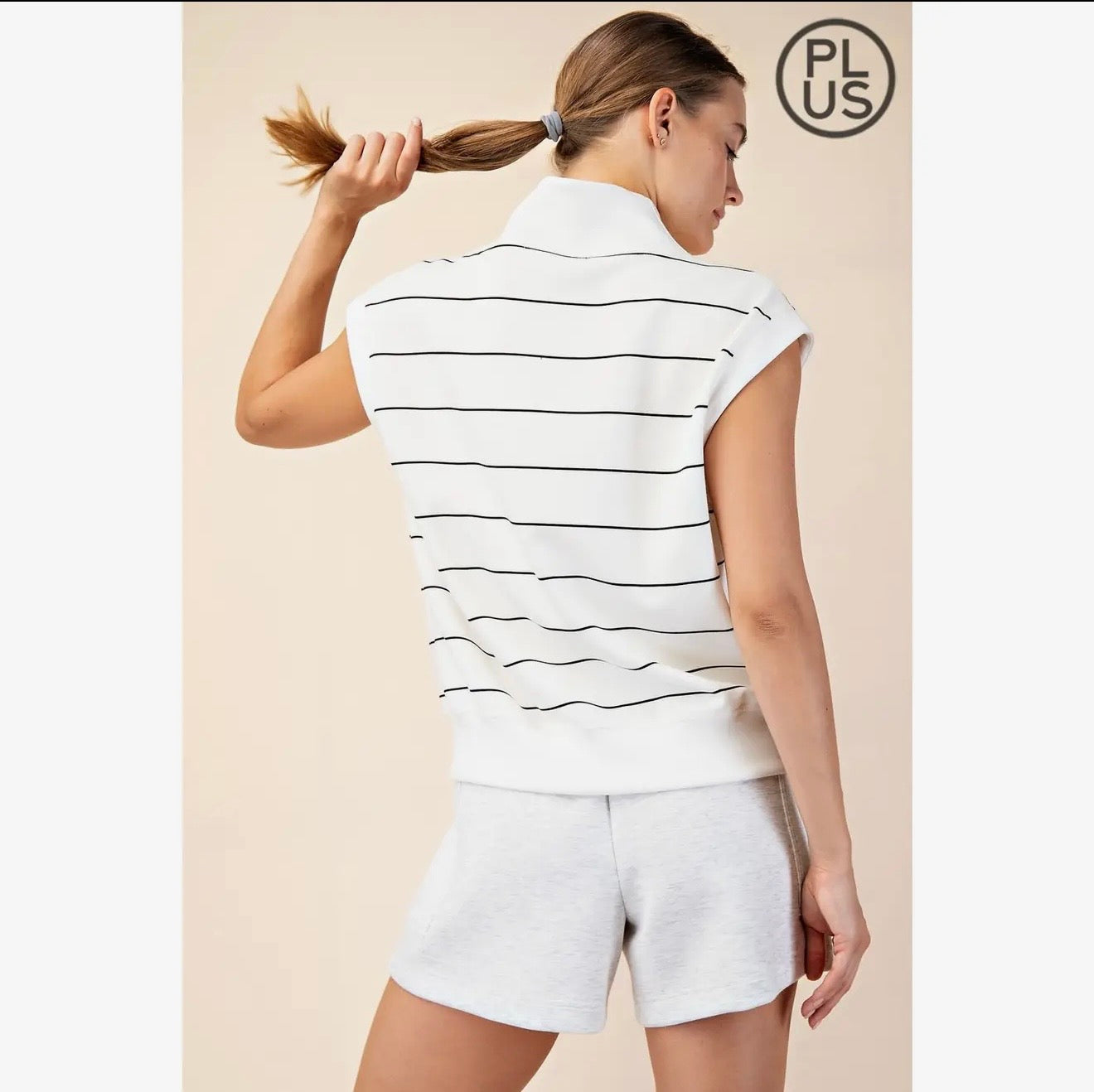 Curvy Modal Scuba Stripe V-neck Sleeveless Top