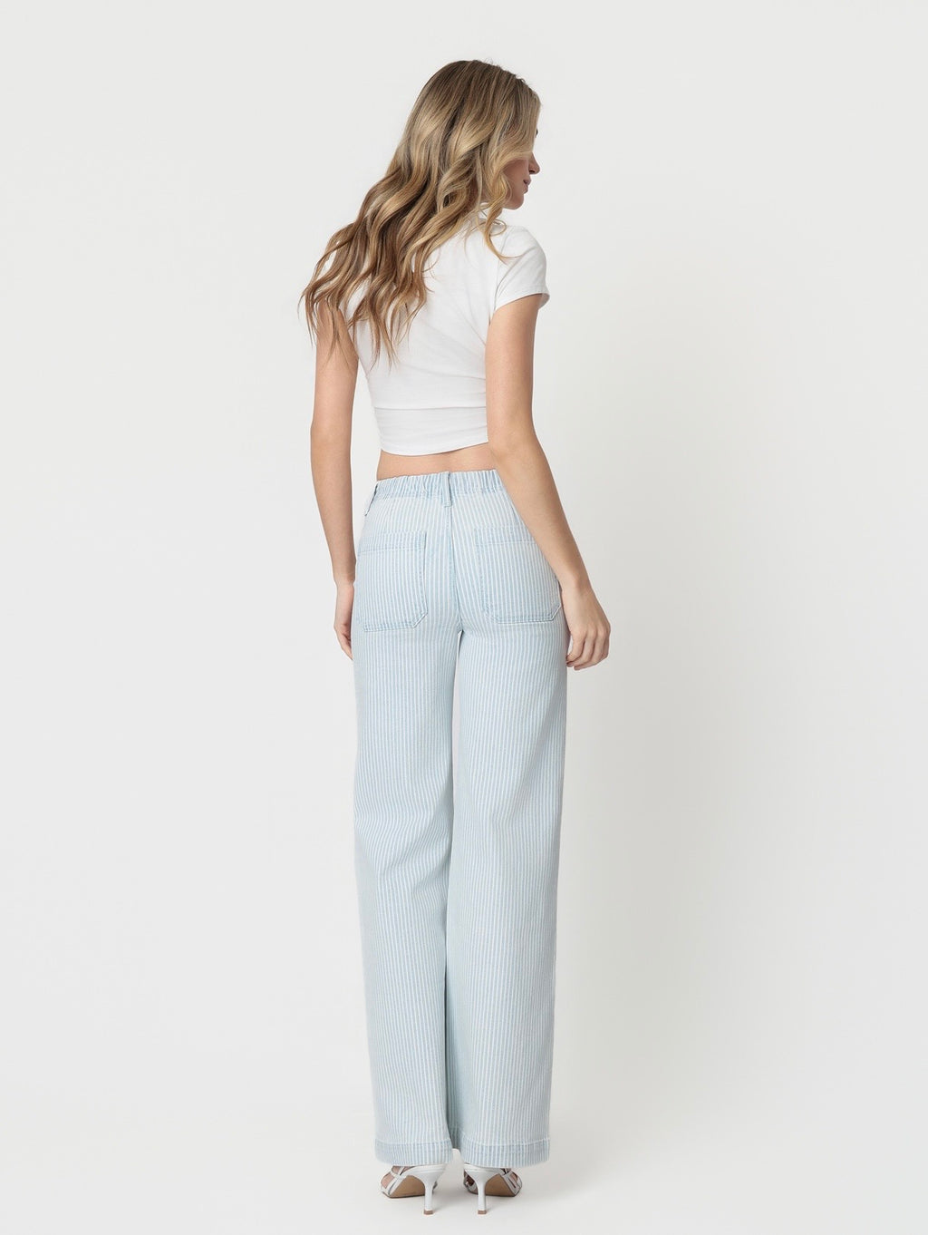 Lovervet High Rise Drawstring Elastic Waist Striped Wide Jeans