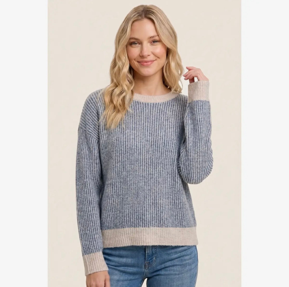 Two Tone Ribbed Textured Sweater