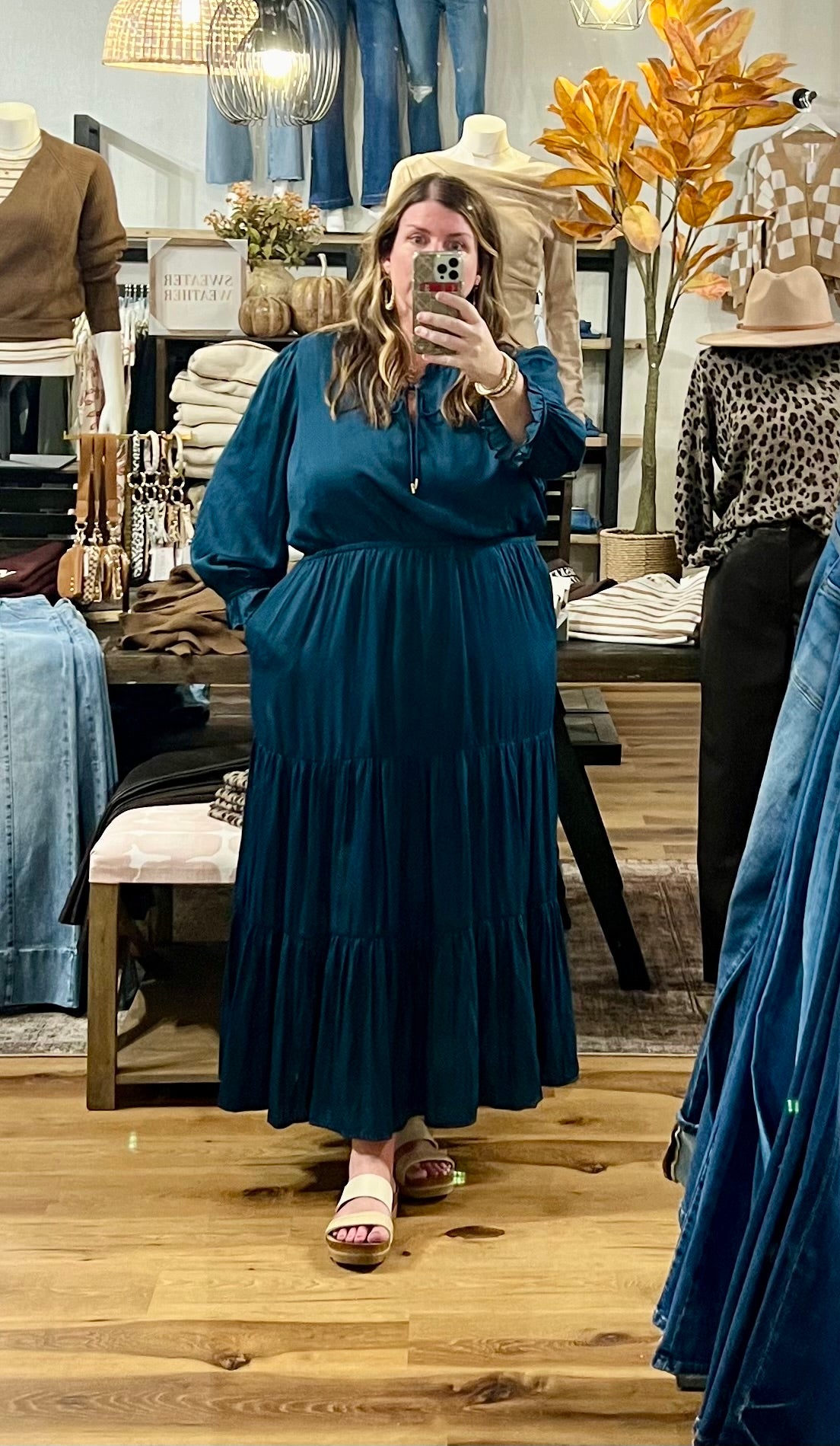 Curvy Split Neck Ruffle Maxi Dress