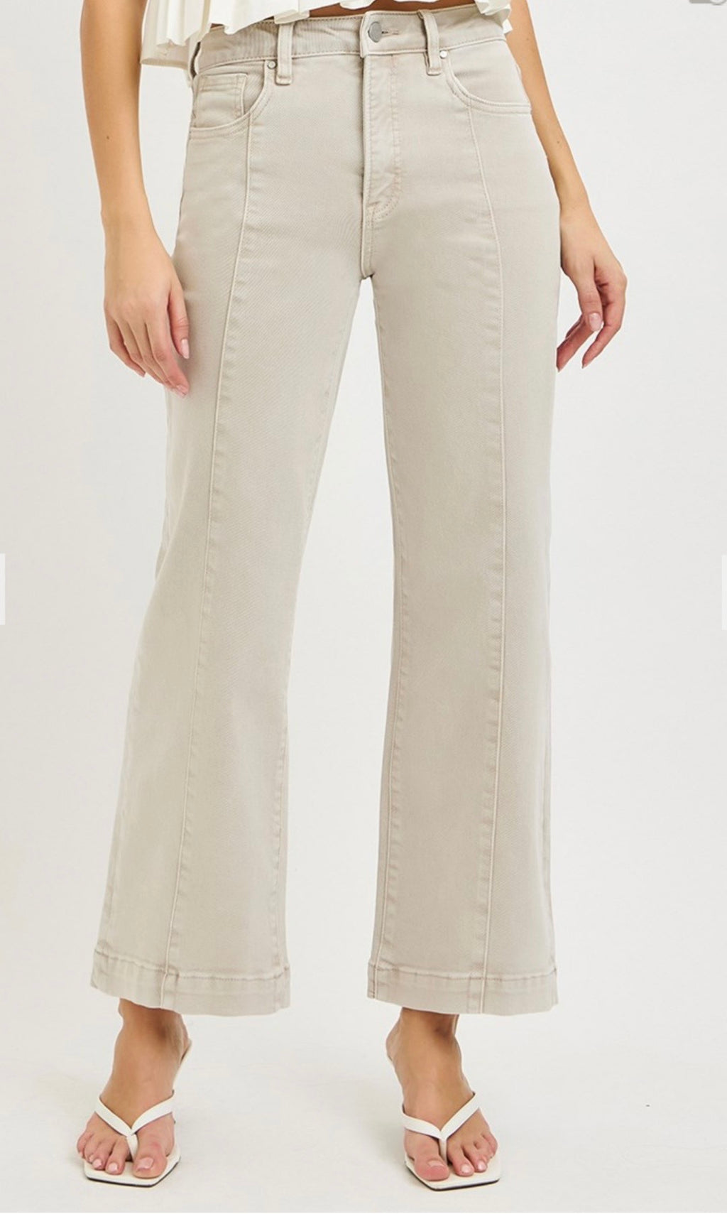 Risen Almond Front Seam Wide Leg Jean