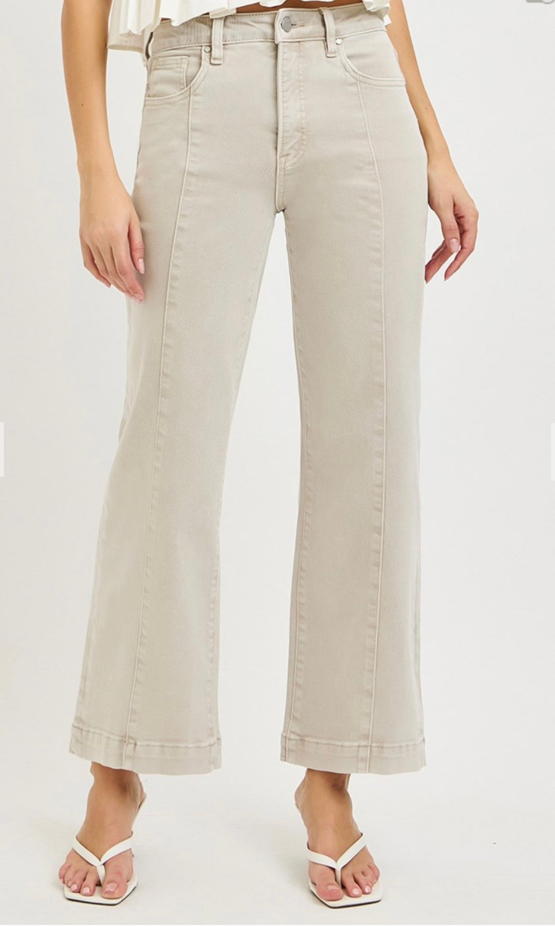 Risen Almond Front Seam Wide Leg Jean