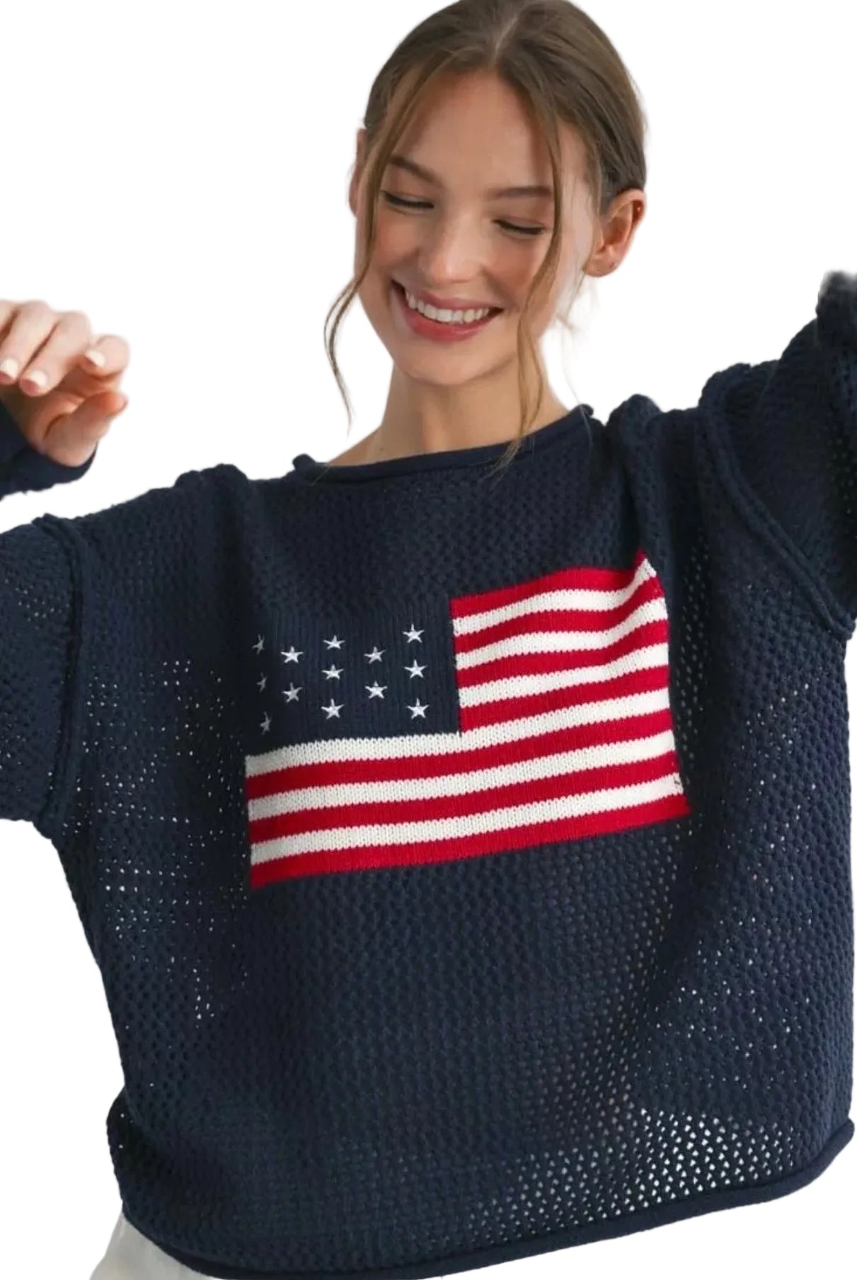 Open Weave Flag Sweater