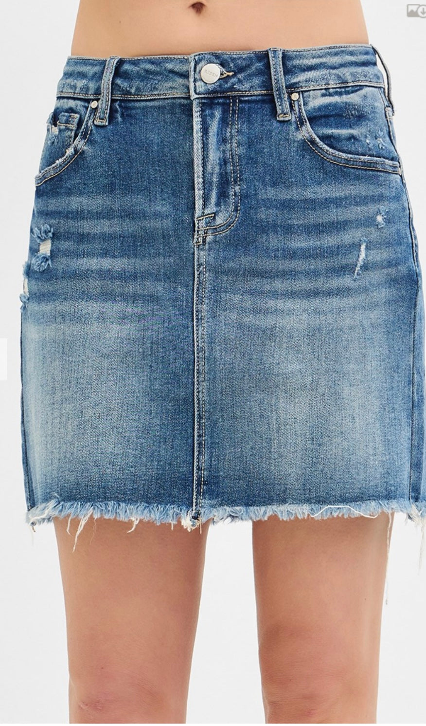 Risen Frayed Hem Denim Skirt