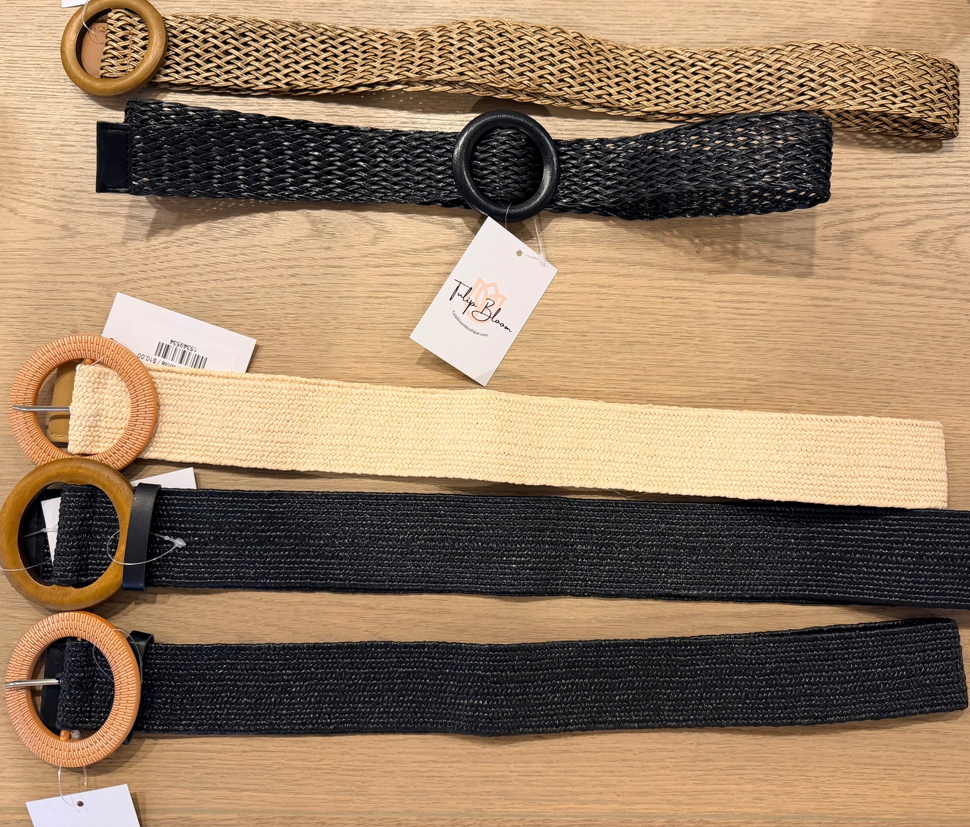 WOODEN BUCKLE WOVEN RATTAN STRETCH WAIST BELT