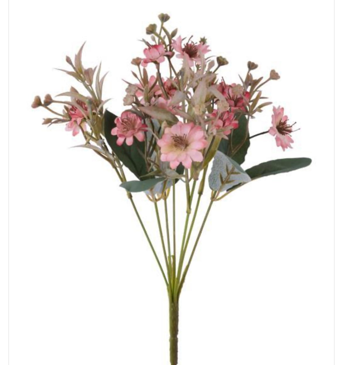 13.5" L Fabric Daisy/Leaf/Berry Bush - Pink