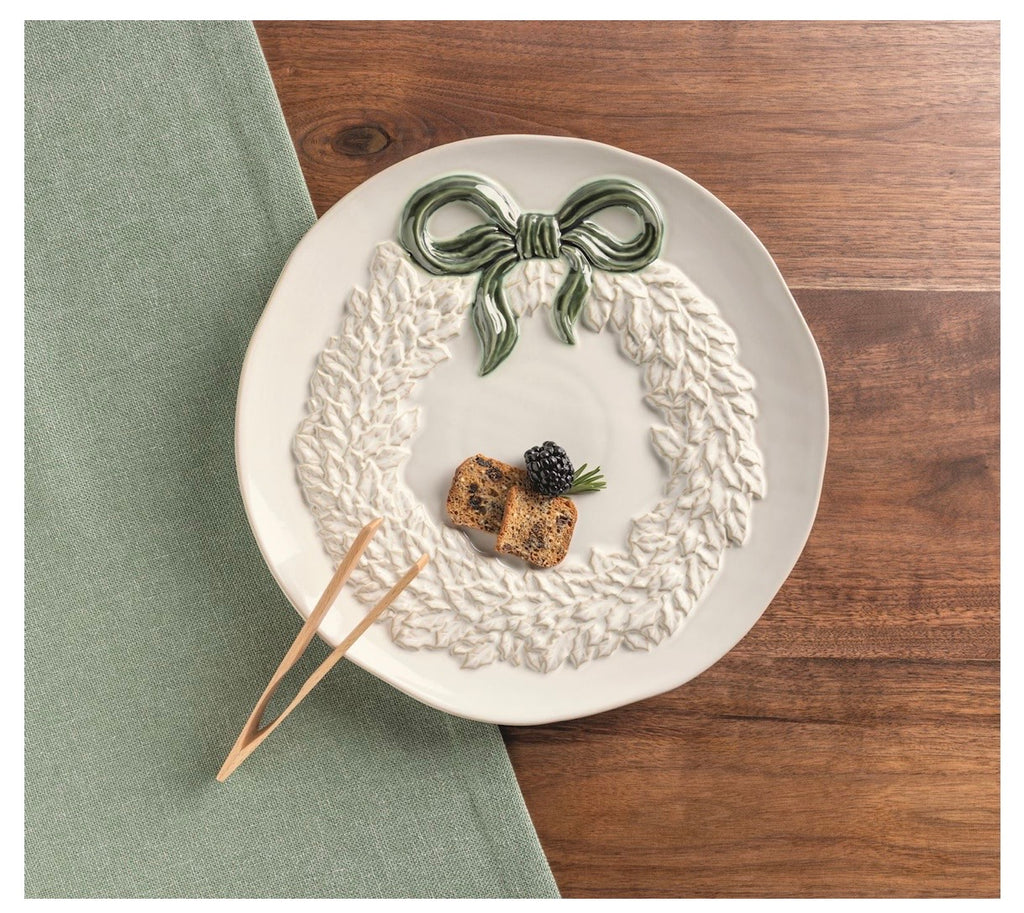 White Christmas Wreath Round Platter