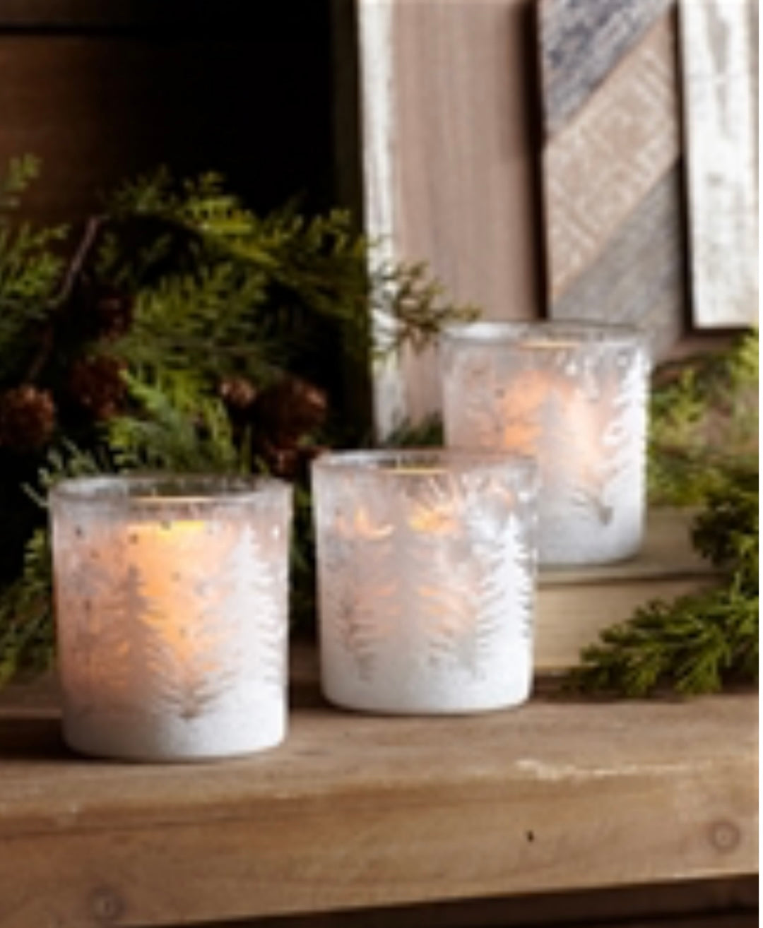 Snowy Tree Glass Votive Candle Holder
