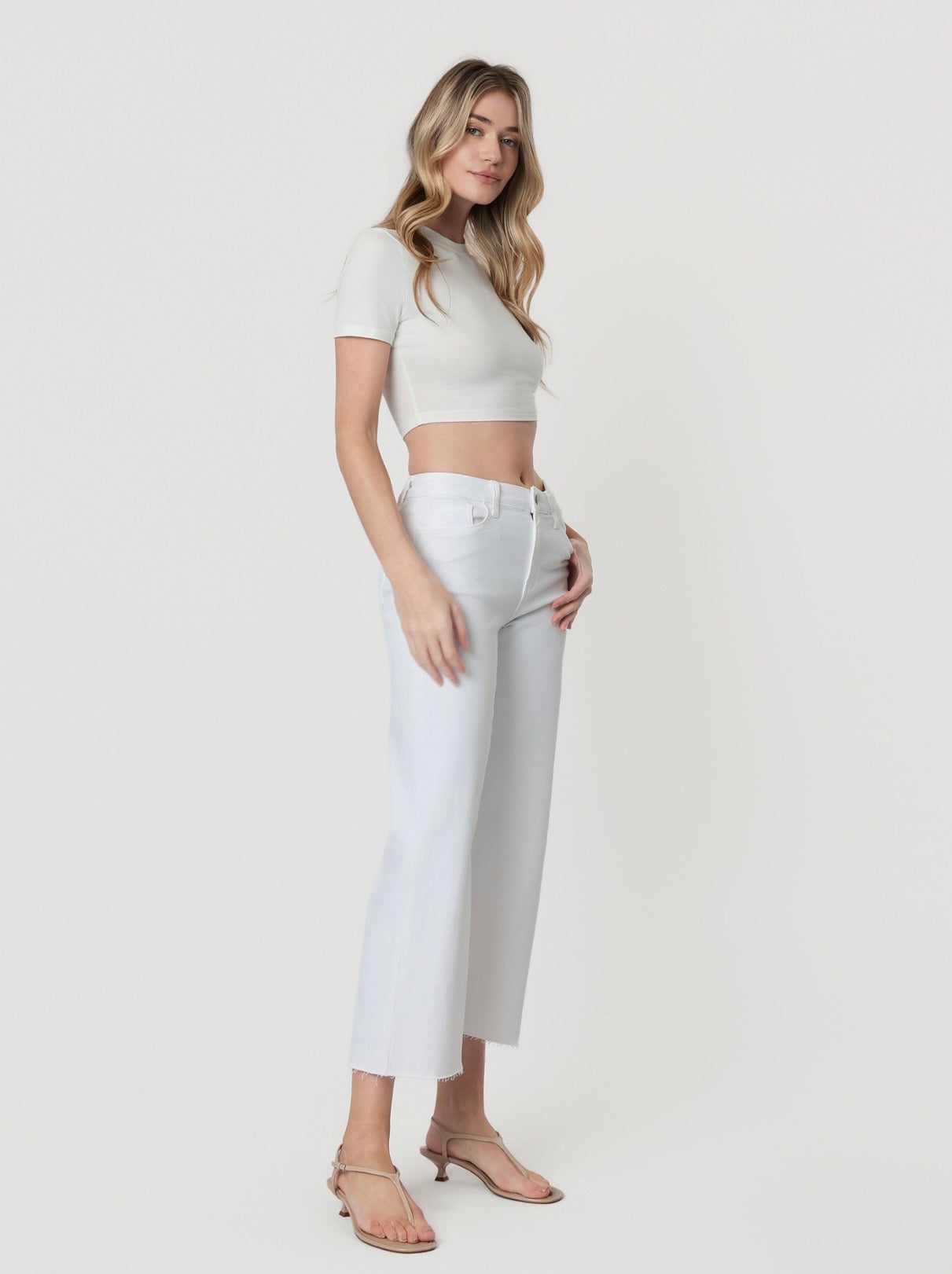 Vervet High Rise White Crop Wide Leg Jeans