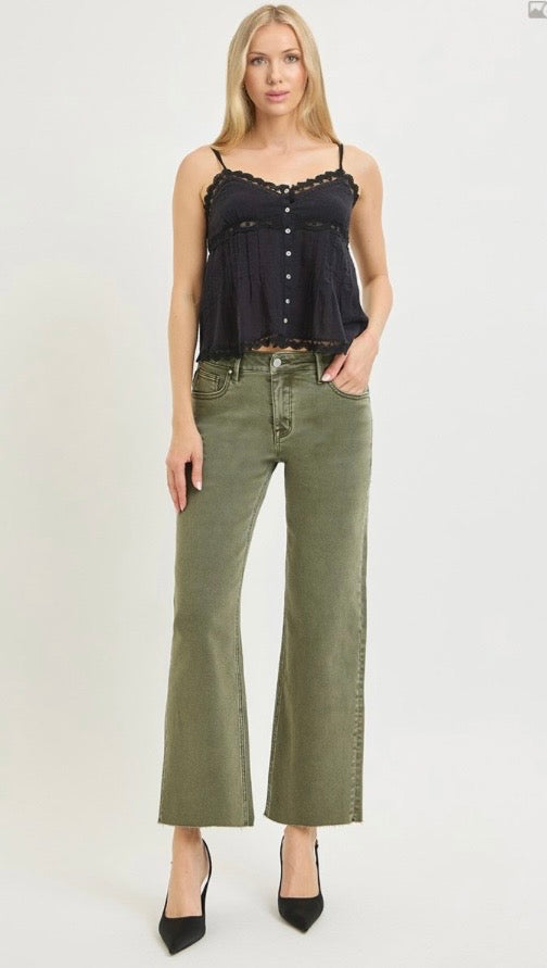 TUMMY CONTROL MID RISE ANKLE STRAIGHT RAW HEM JEANS