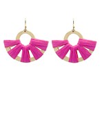 Semicircle raffia & wood dangle earrings