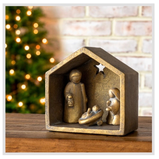 Gold Brushed Cement Nativity Scene