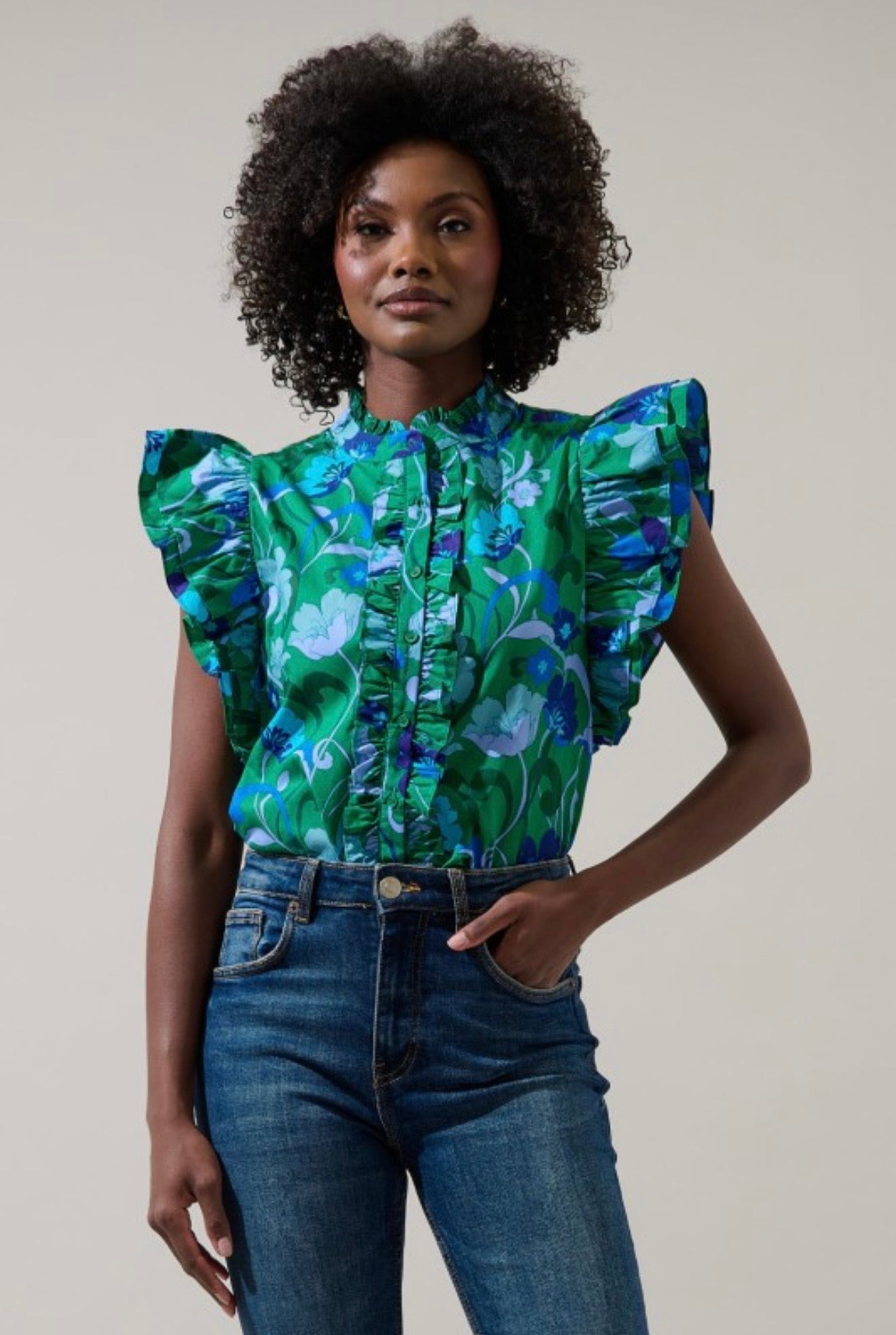 Floral Sleeveless Ruffle Top