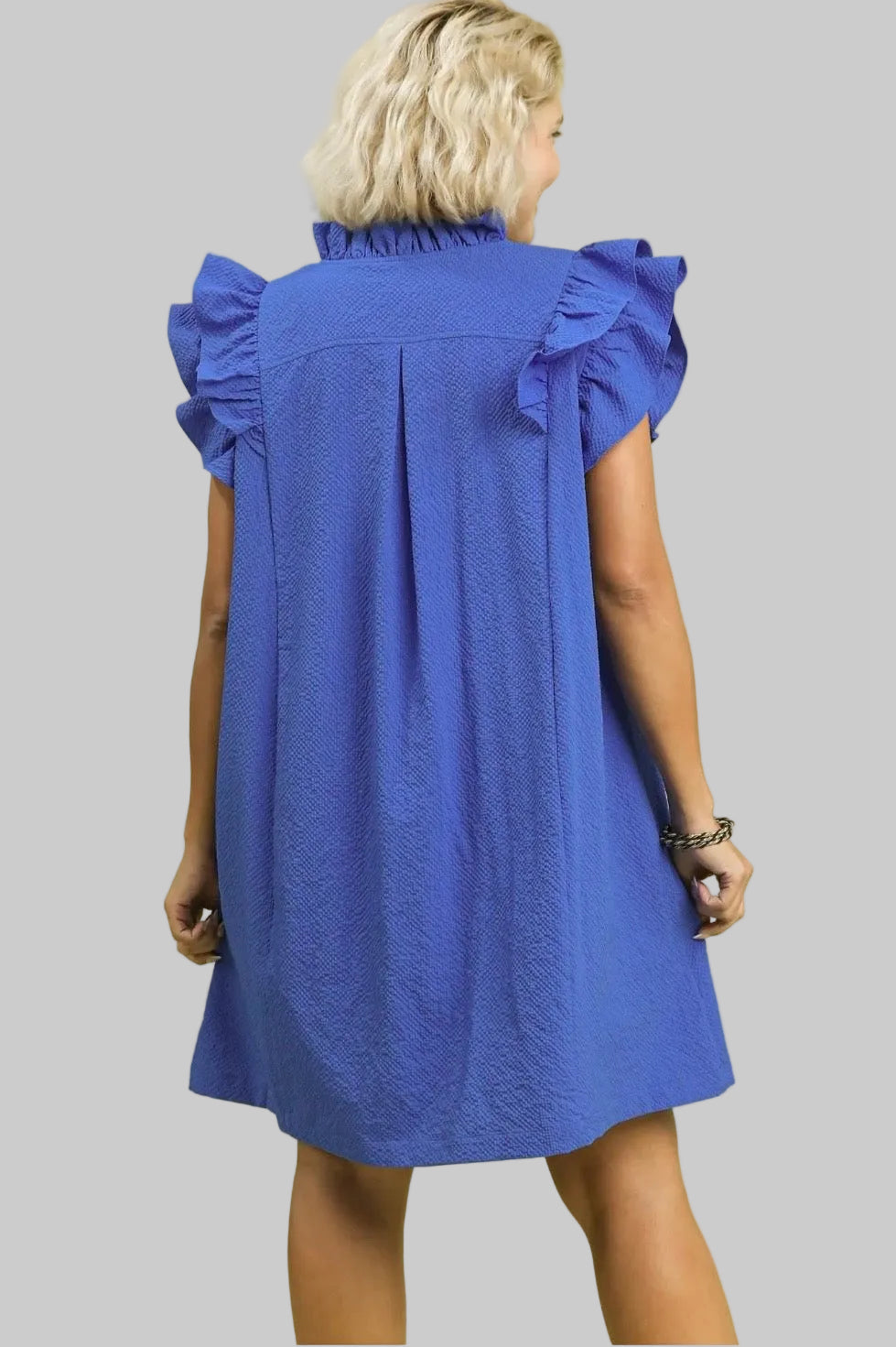 Curvy Textured Ruffle Sleeve Shift Dress
