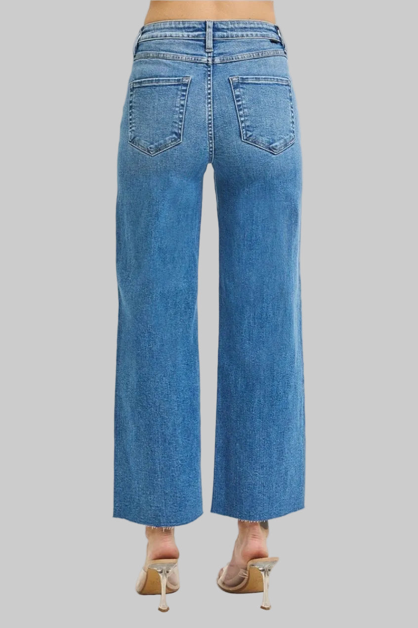 Risen Tummy Control Crop Wide Leg Jeans