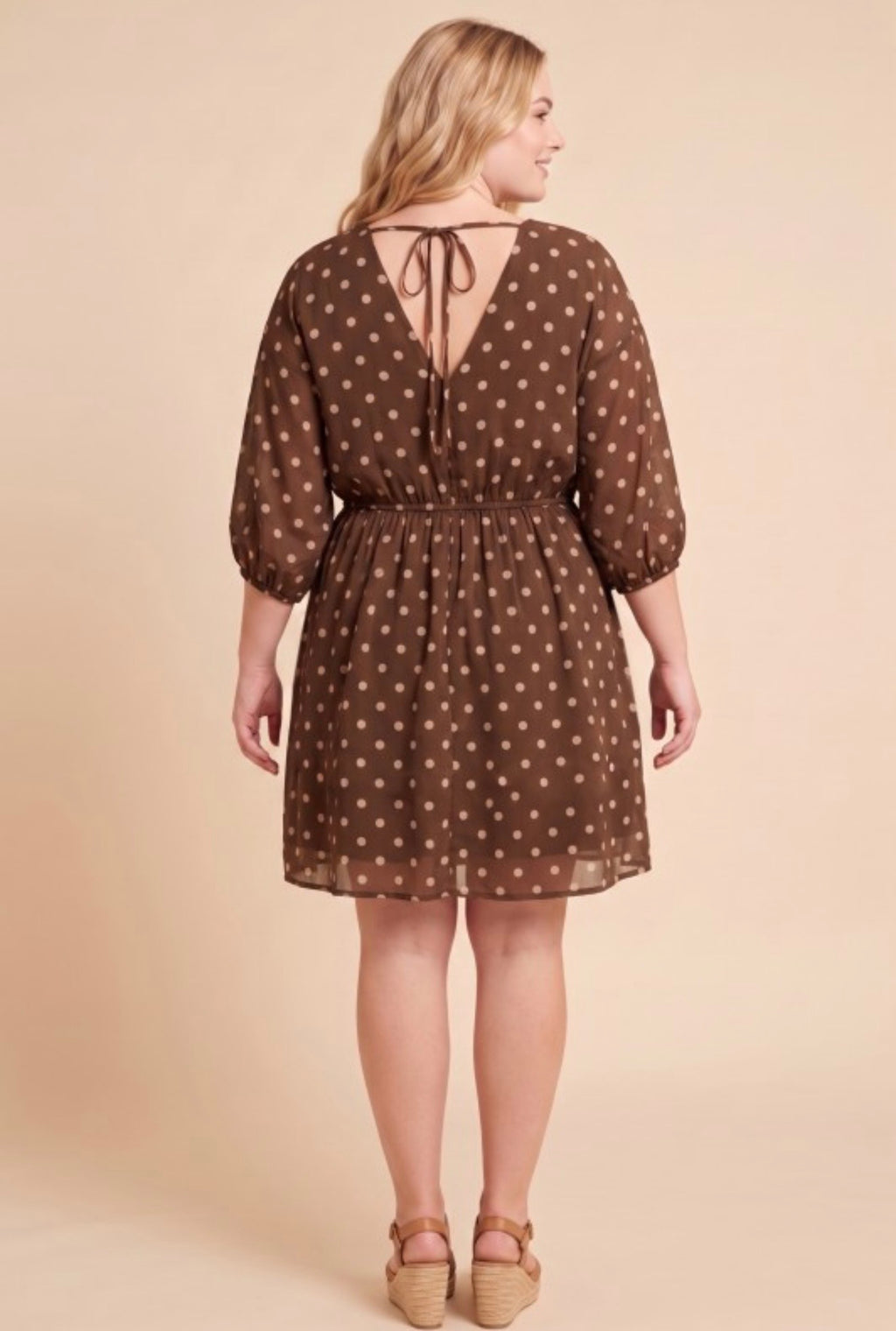 Curvy Smocked Neckline Polka Dot Dolman Dress
