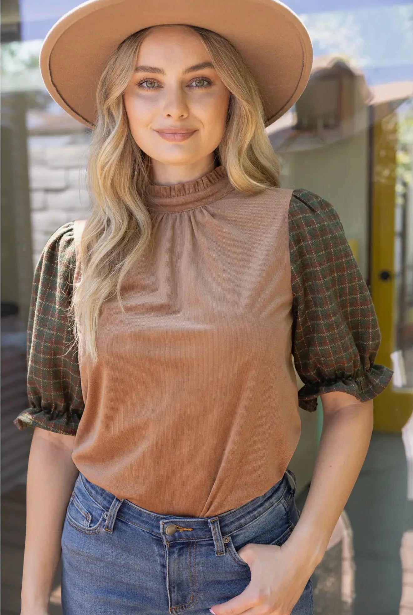 Contrast Plaid Tie Back Top