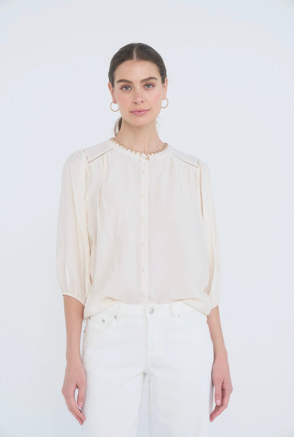 Contrast Stitch Button Down Blouse