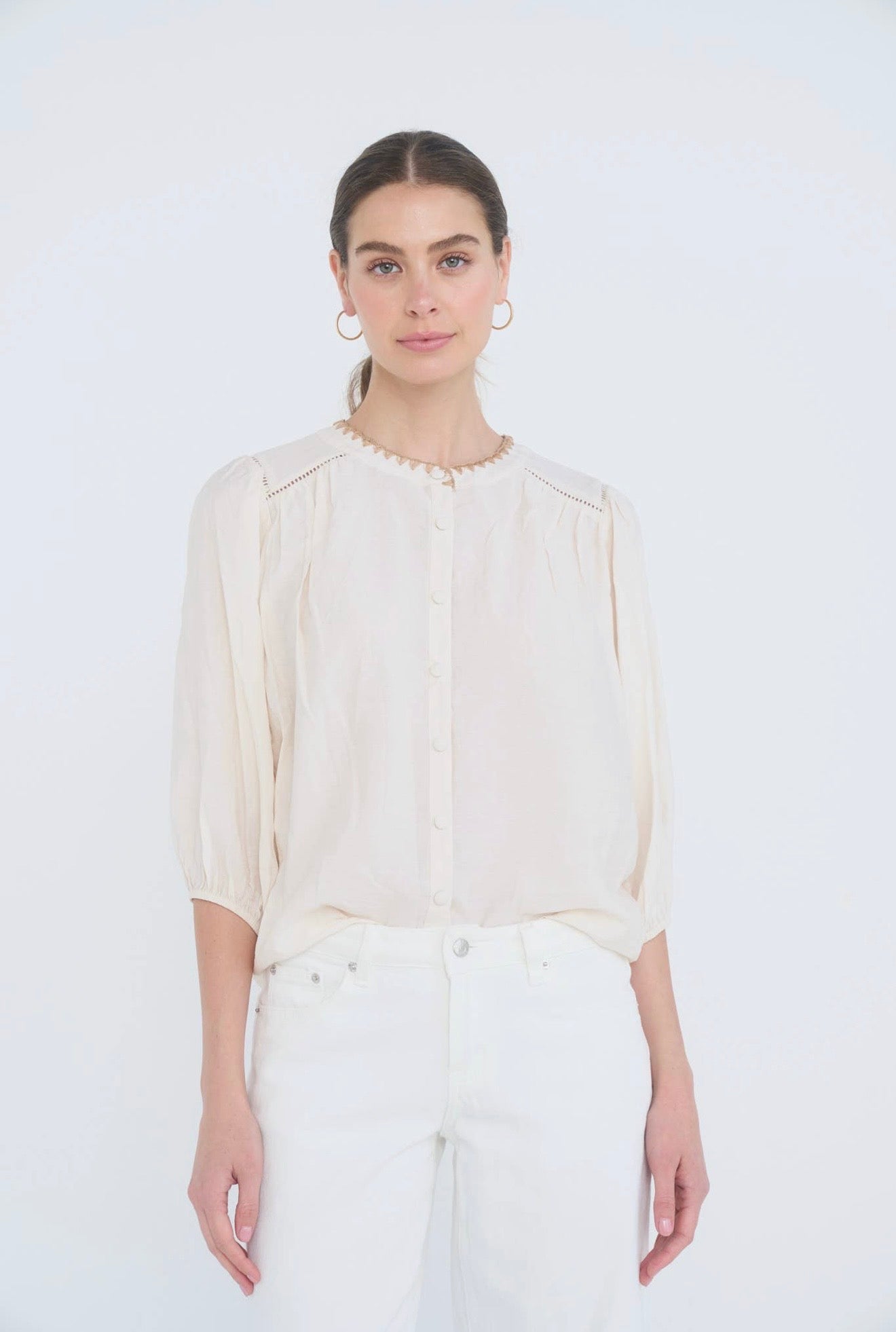 Contrast Stitch Button Down Blouse