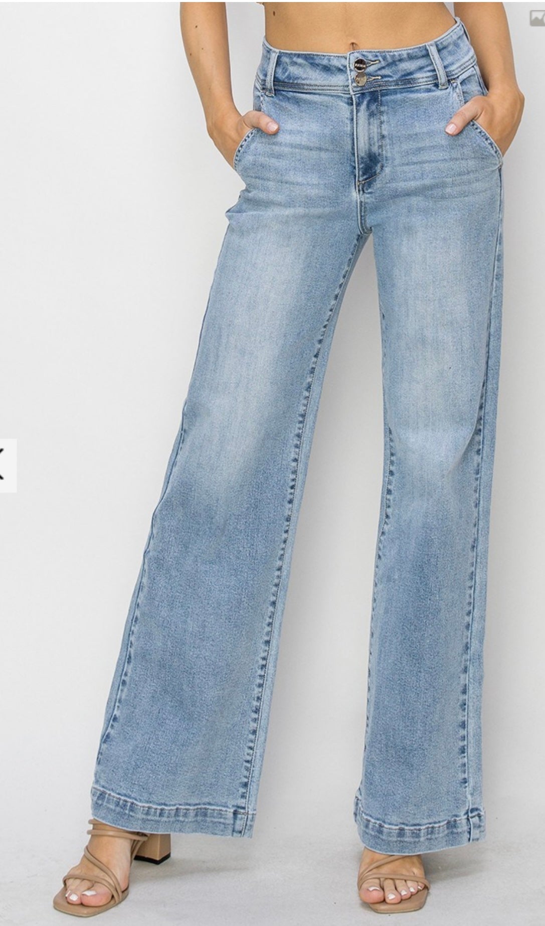 Risen High Rise Double Button Wide Leg Jean
