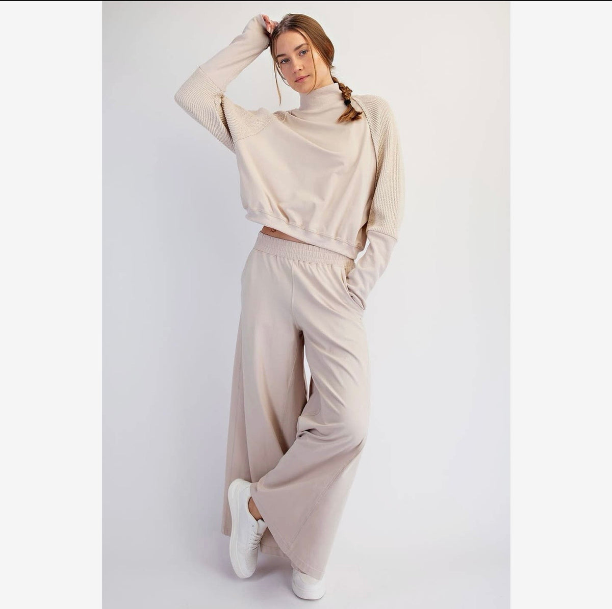 Mock Neck Sweatshirt and Wide Leg Pant Set