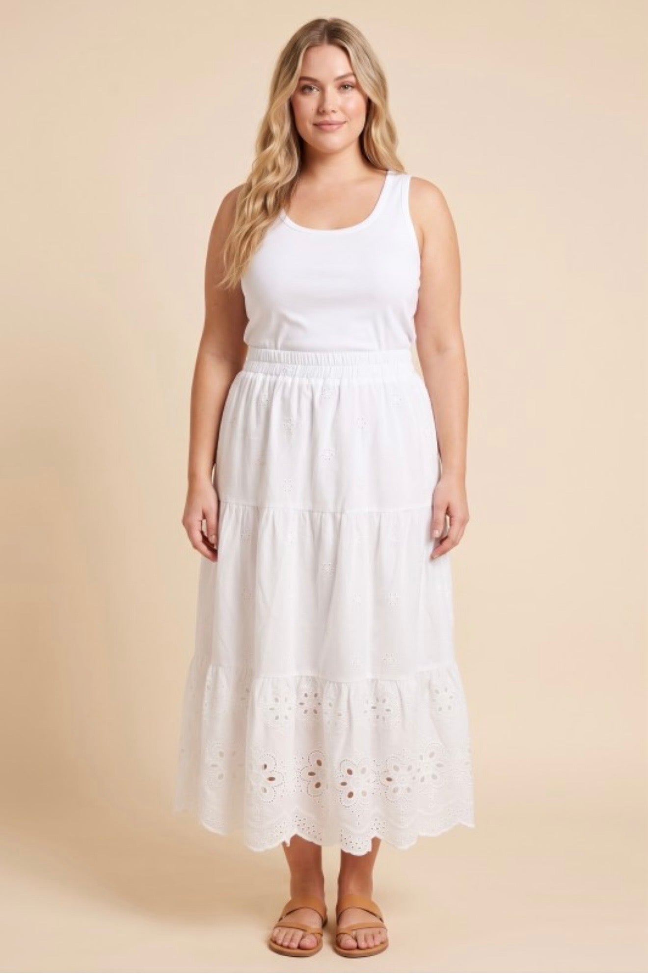Scalloped Hem Eyelet Tiered Skirt
