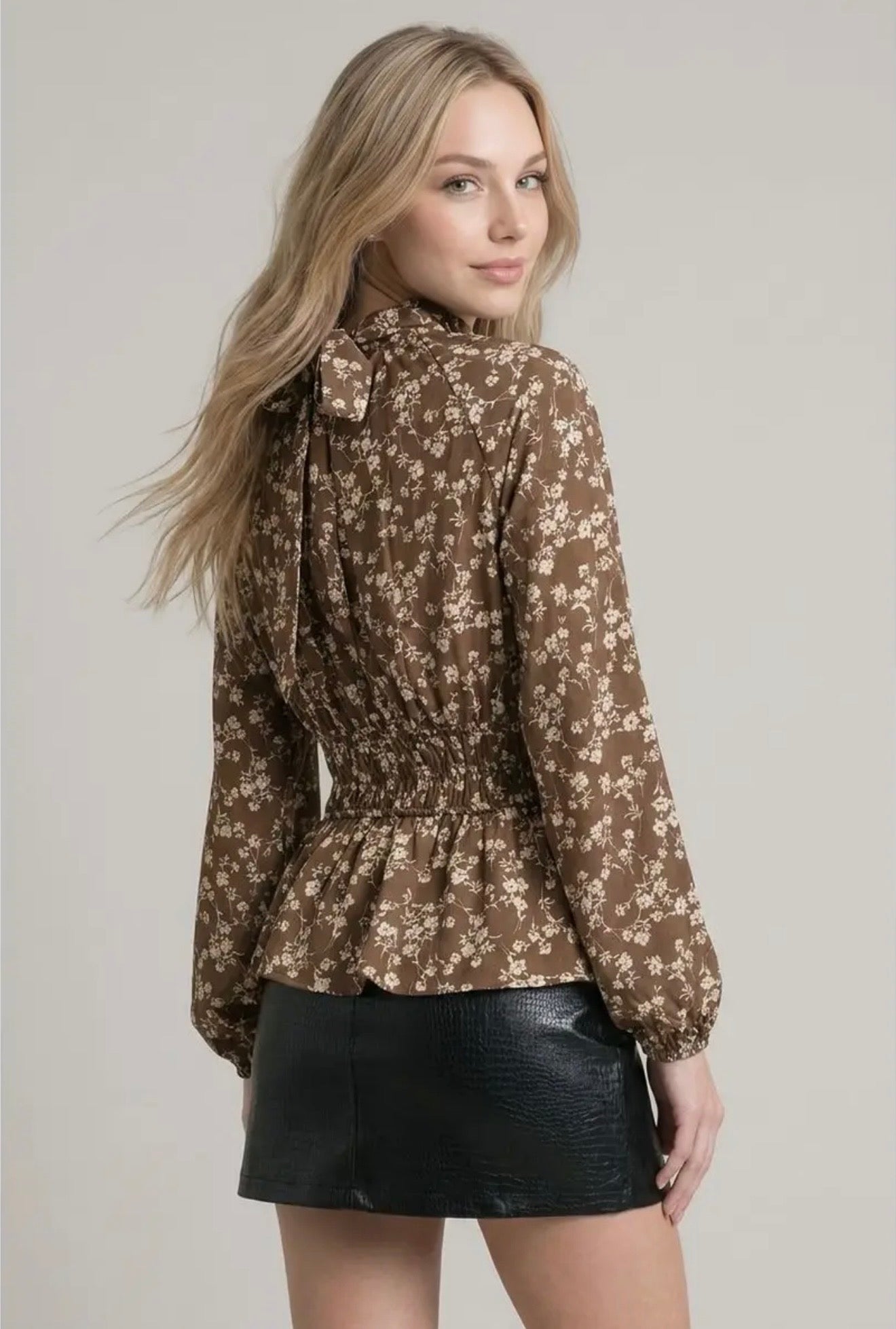 Floral Smocking Waist Blouse