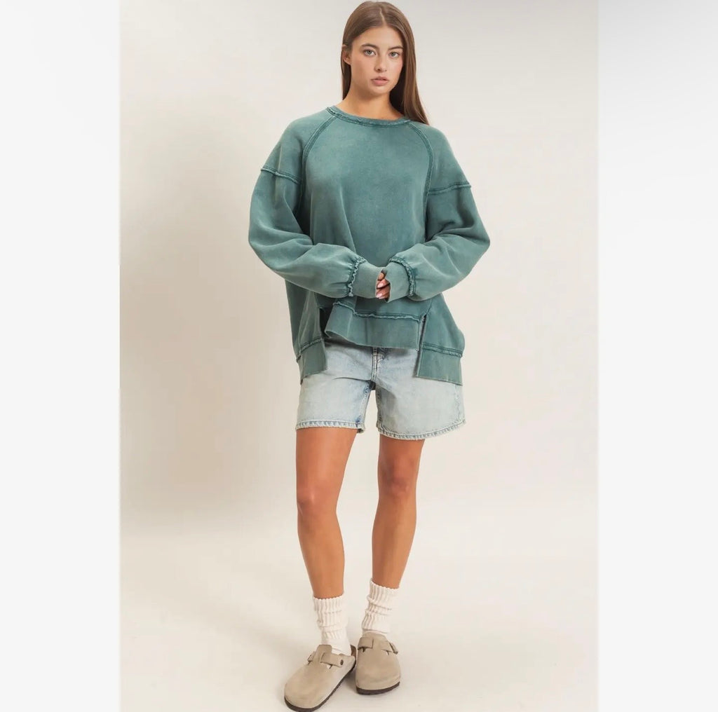 Acid Wash Raw Edge Sweatshirt