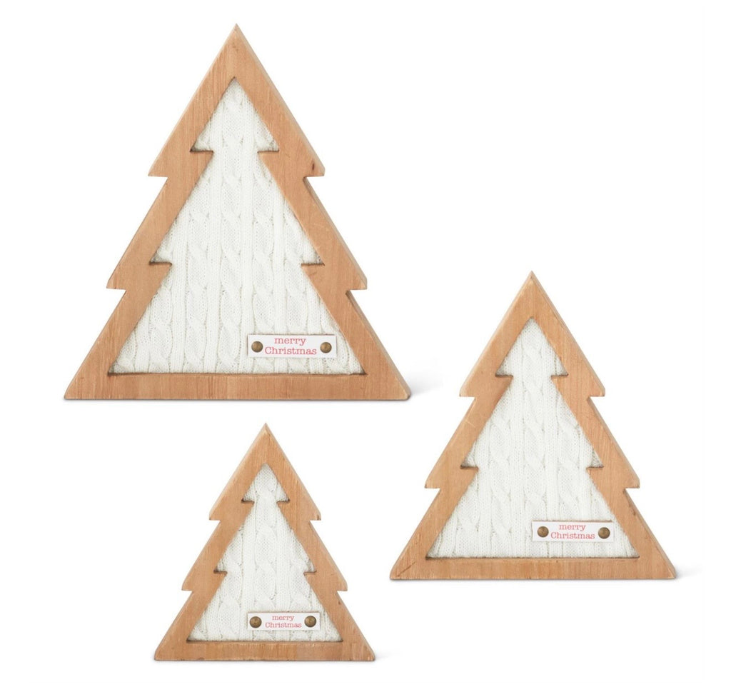White Cable Knit Wood Trees
