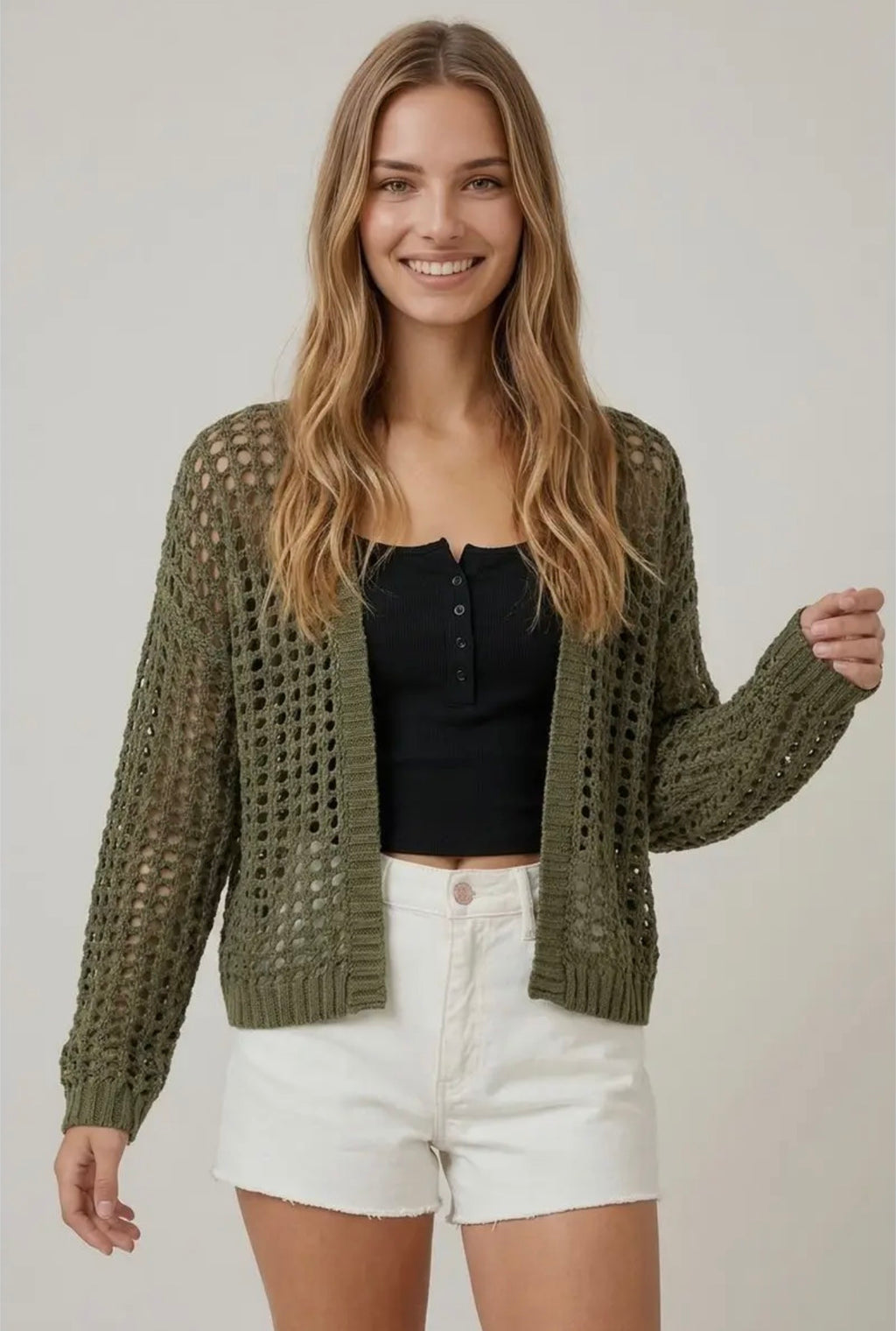 Crochet Fishnet Open Cardigan