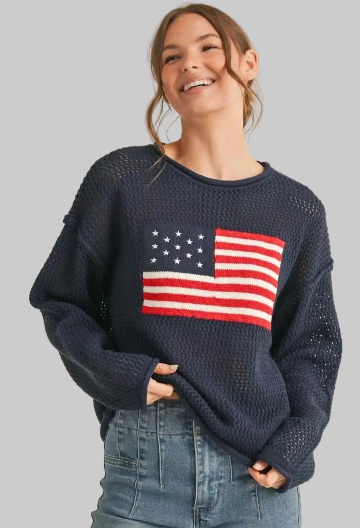 Open Weave Flag Sweater