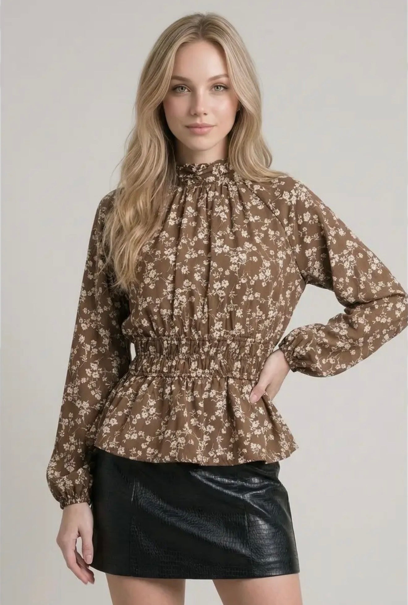 Floral Smocking Waist Blouse