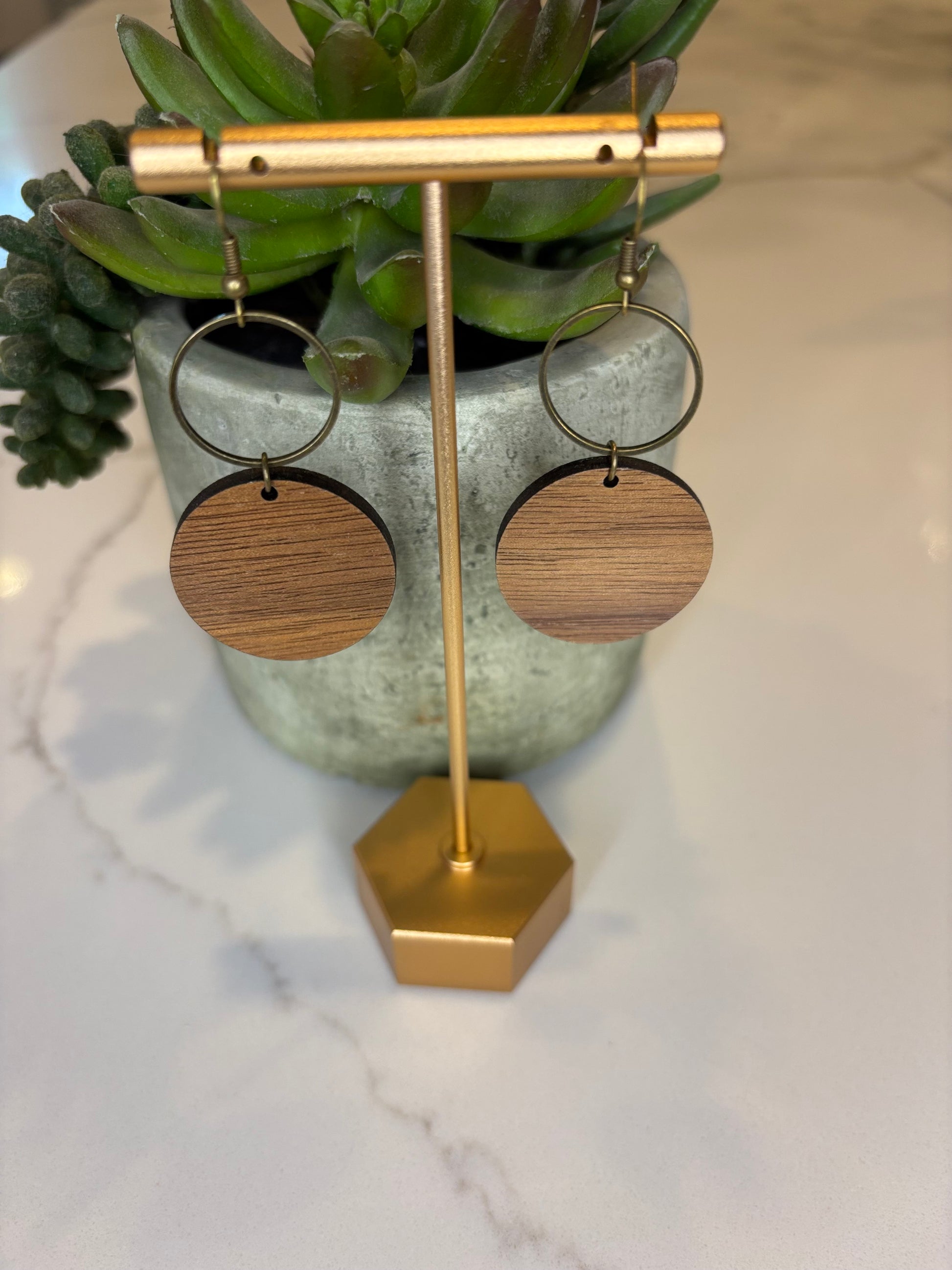 Circle Wood Dangle Earrings