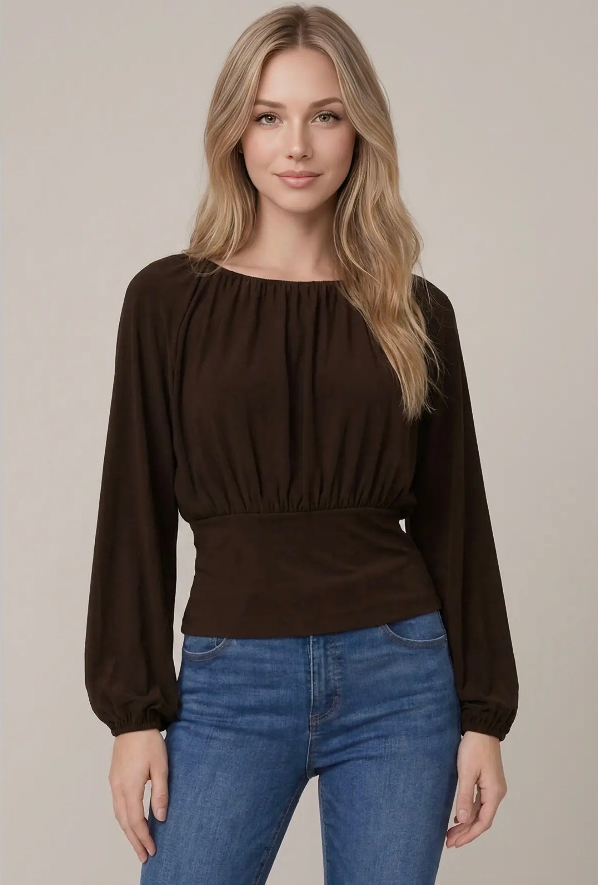 Brushed Knit Balloon Sleeve Top