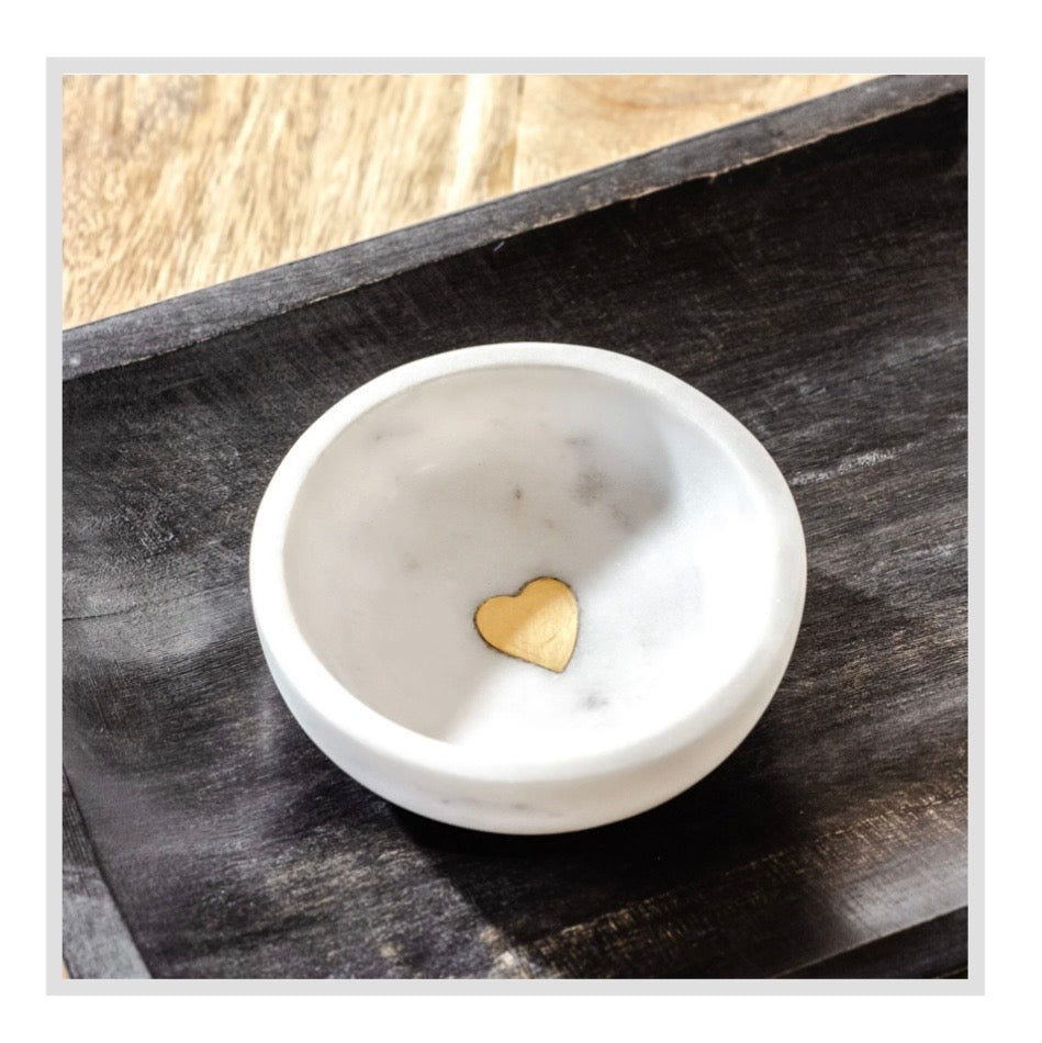 4" Marble Dish Gold Heart