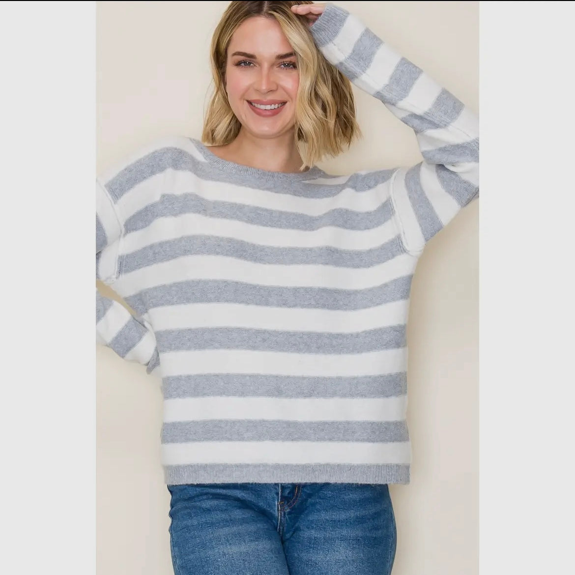 Grey Wide Stripe Sweater