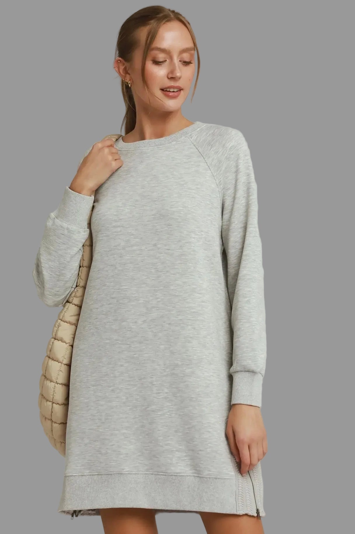 Luxe Knit Side Zip Detail Casual Dress